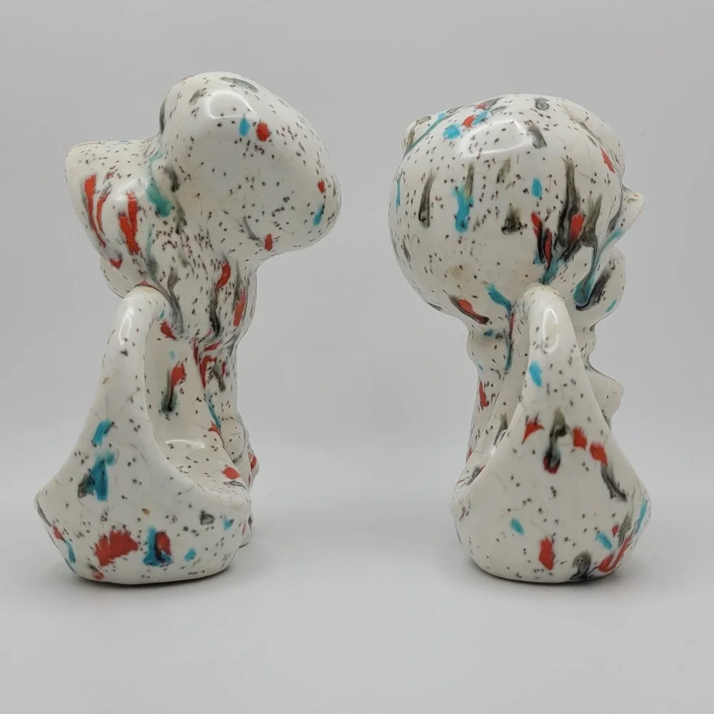 Vintage Holly‎ Hobbie and Robby Napkin Ring Figurine Set Ceramic Rainbow Speckle